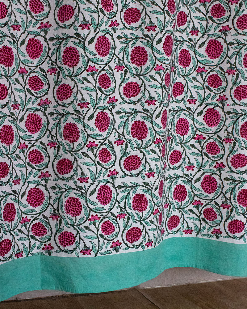Cotton Curtain White Pink Floral Jaal Block Print 2 (6666127835235)