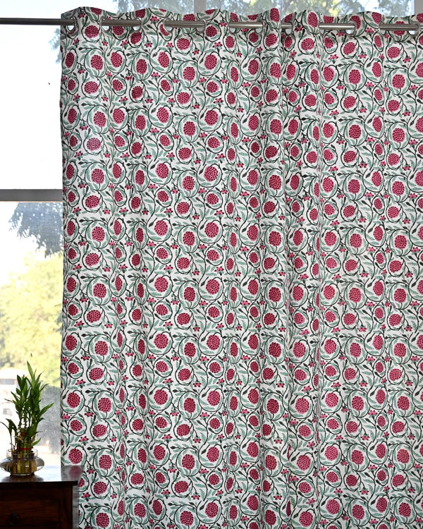 Cotton Curtain White Pink Floral Jaal Block Print 3 (6666127835235)