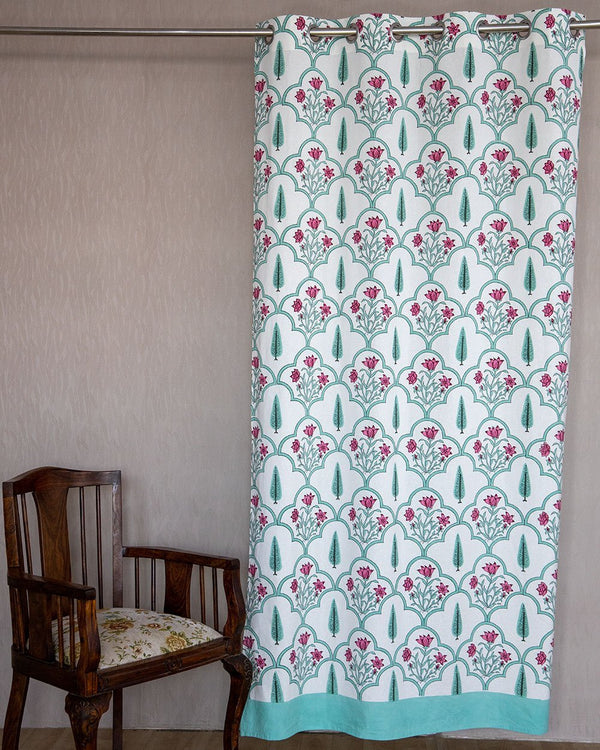 Cotton Curtain Pink Green Mughal Jaali Block Print (6651608268899)