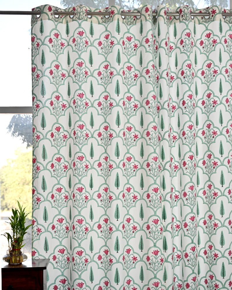 Cotton Curtain Pink Green Mughal Jaali Block Print 3 (6651608268899)