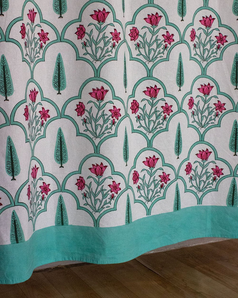 Cotton Curtain Pink Green Mughal Jaali Block Print 1 (6651608268899)