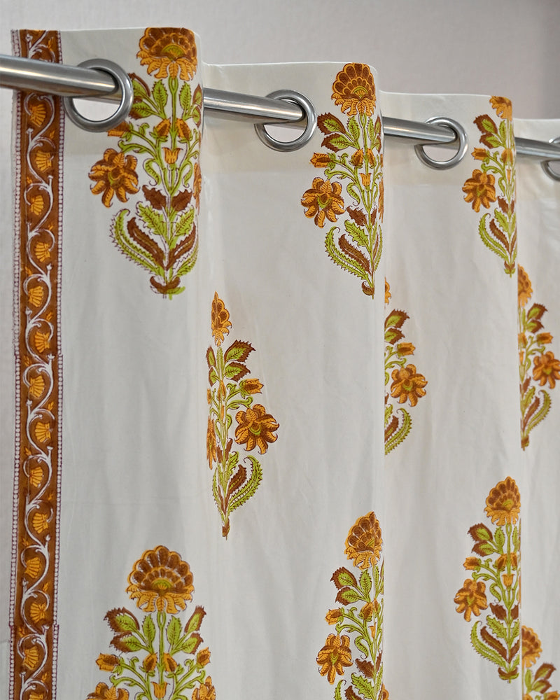 Cotton Curtain Orange Green Boota Block Print 1 (6666127868003)