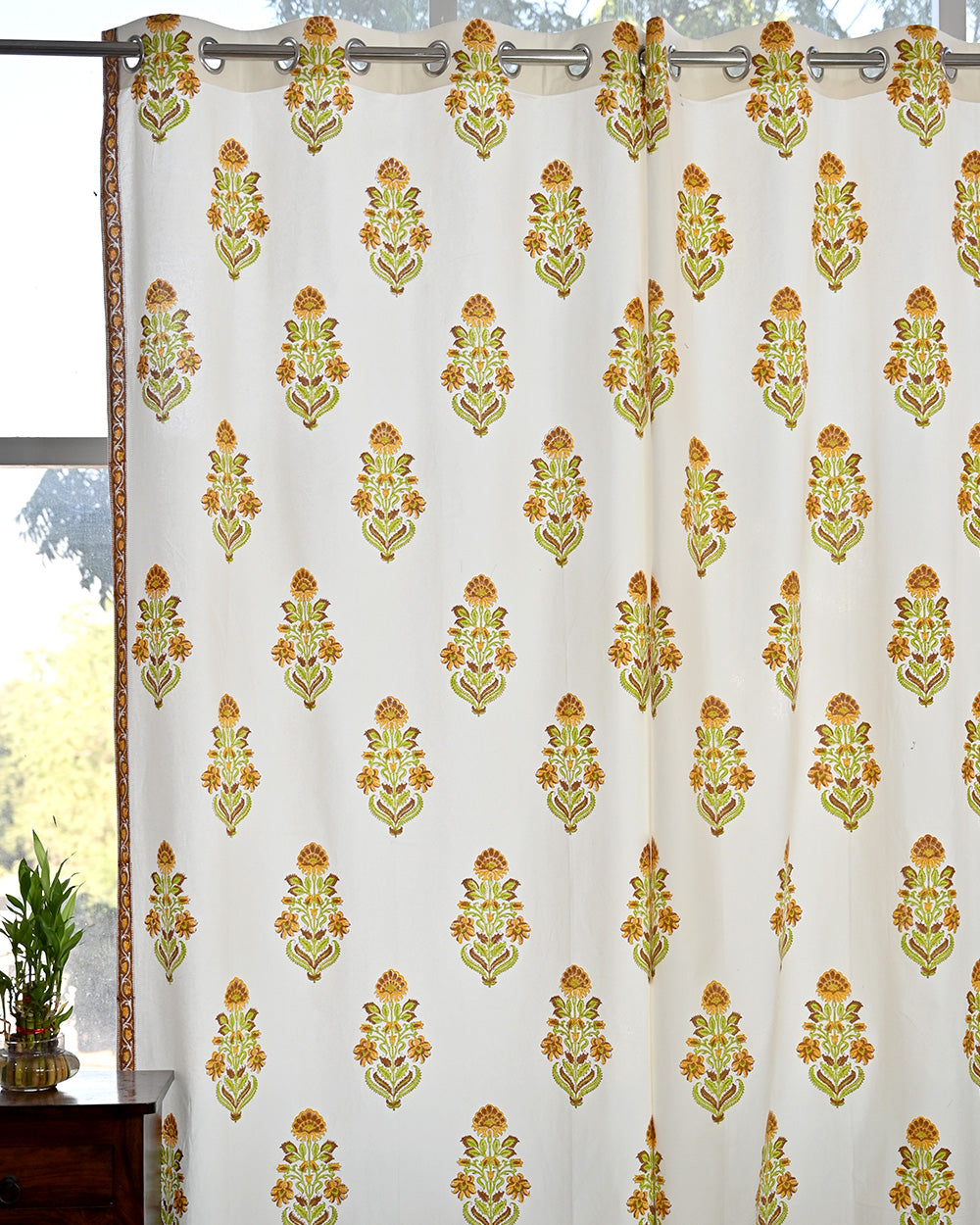 Cotton Curtain Orange Green Boota Block Print (6666127868003)