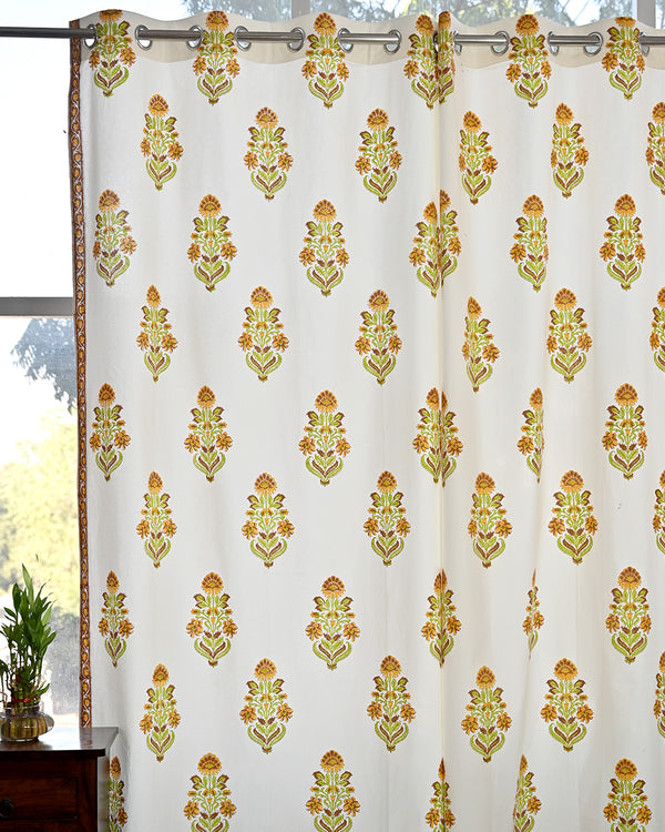 Cotton Curtain Orange Green Boota Block Print (6666127868003)