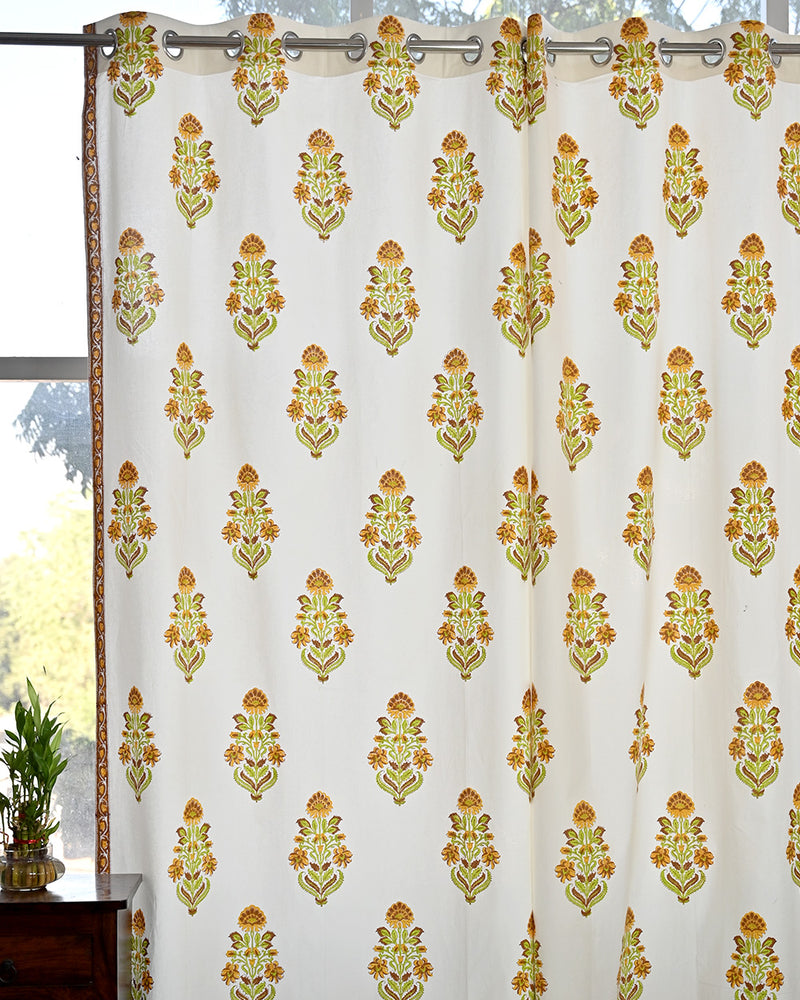 Cotton Curtain Orange Green Boota Block Print (6666127868003)
