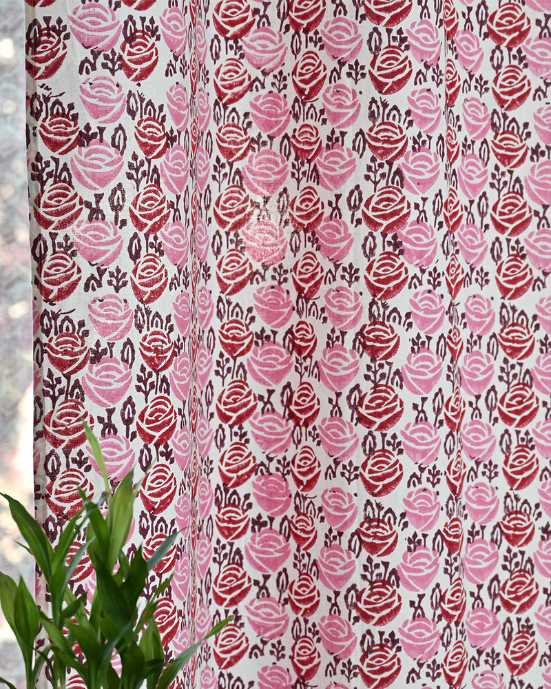 Cotton Curtain Red Pink Rose Block Print (6666127900771)