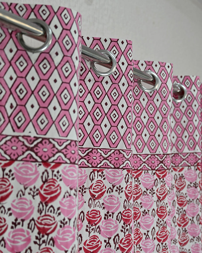 Cotton Curtain Red Pink Rose Block Print 4 (6666127900771)