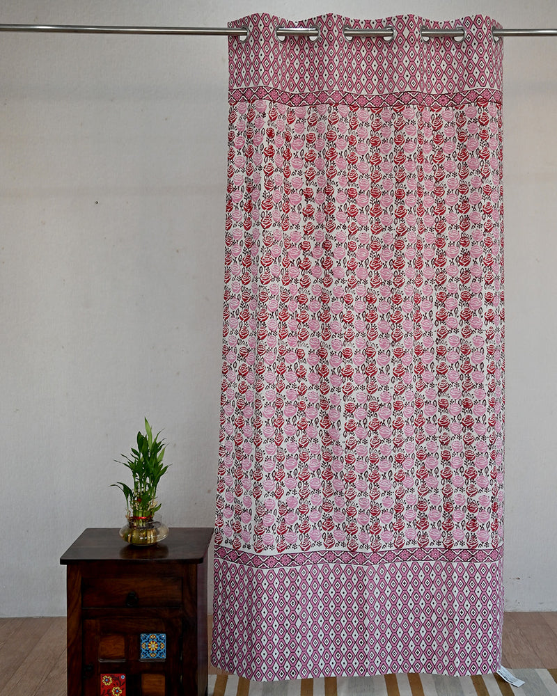 Cotton Curtain Red Pink Rose Block Print 3 (6666127900771)