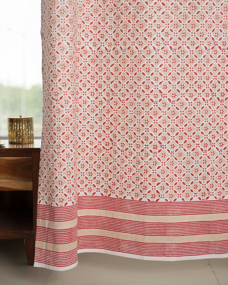 Cotton Curtain Chikoo Red Geometric Block Print 3 (6742414884963)