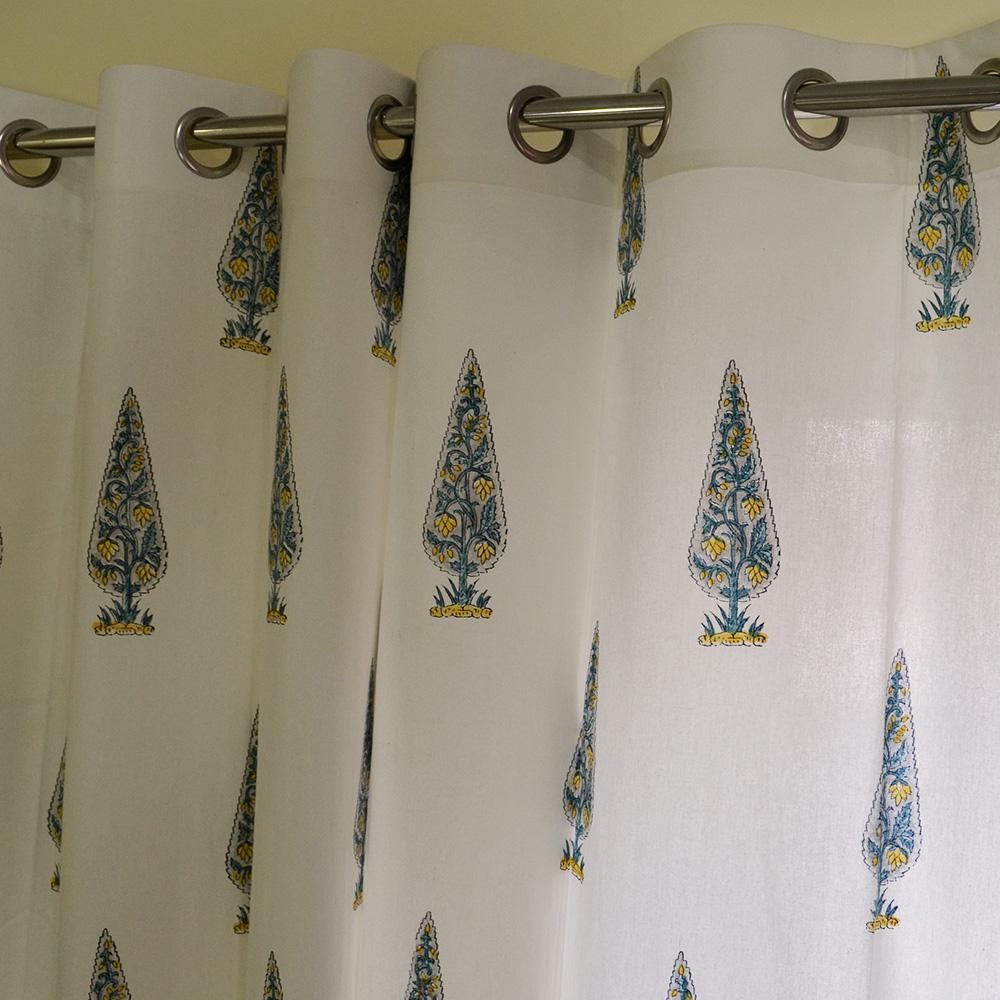 Cotton Curtain White Grey Cedar Block Print 2 (4776662499427)