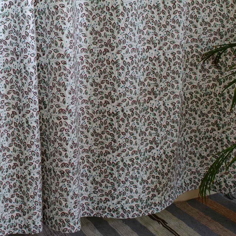 Cotton Curtain Red Green Leaf Jaal Block Print 2 (4776662630499)