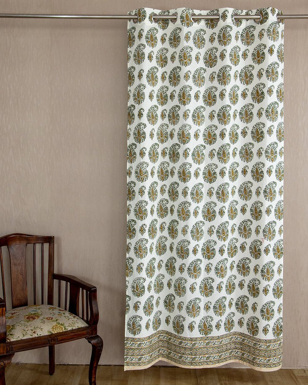 Cotton Curtain Grey Brown Paisley Block Print (6571146739811)