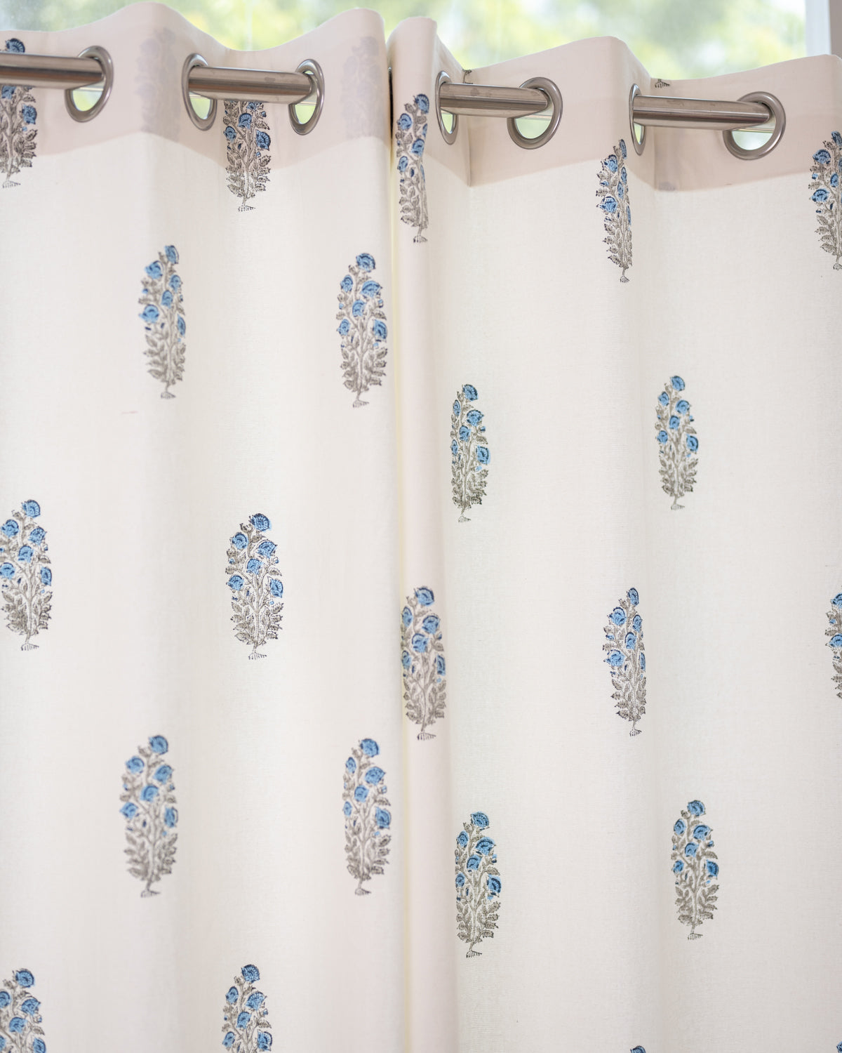 Drill Cotton Curtain Blue Grey Boota Block Print 1 (6831561179235)