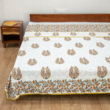 Cotton Double Bed Duvet Cover Orange Grey Floral Jaal Block Print 2 (6648085381219)