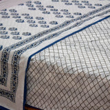 Cotton Double Bed Duvet Cover Blue Grey Floral Bel Block Print 3 (6648085413987)