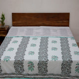 Cotton Double Bed Duvet Cover Light Green Red Floral Bel Block Print (6648085446755)