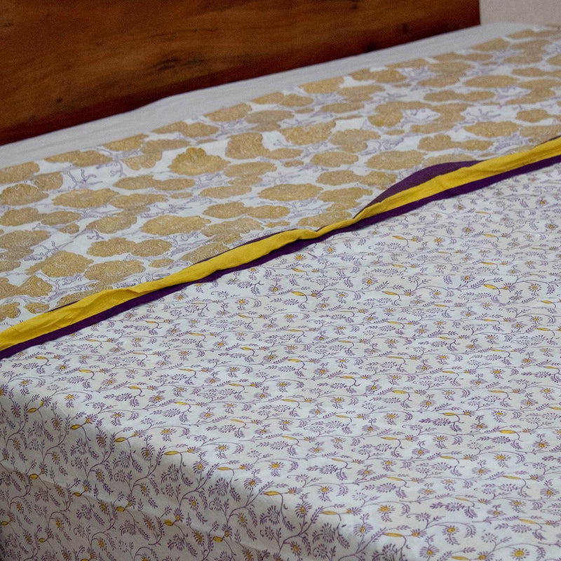 Cotton Double Bed Duvet Cover Yellow Marigold Jaal Block Print 2 (6648085479523)