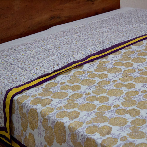 Cotton Double Bed Duvet Cover Yellow Marigold Jaal Block Print 3 (6648085479523)