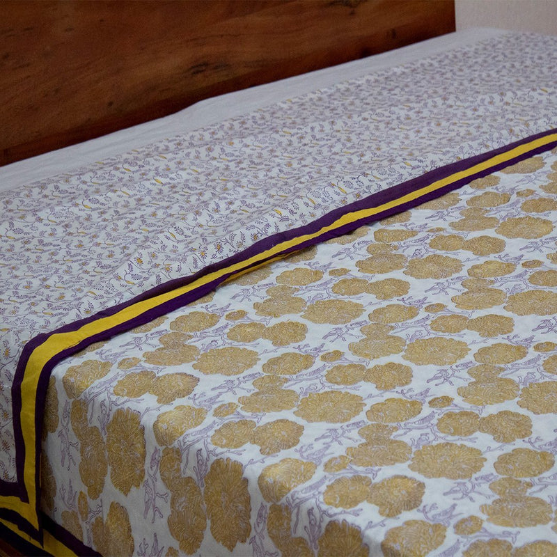 Cotton Double Bed Duvet Cover Yellow Marigold Jaal Block Print 3 (6648085479523)