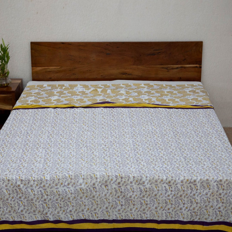 Cotton Double Bed Duvet Cover Yellow Marigold Jaal Block Print 1 (6648085479523)