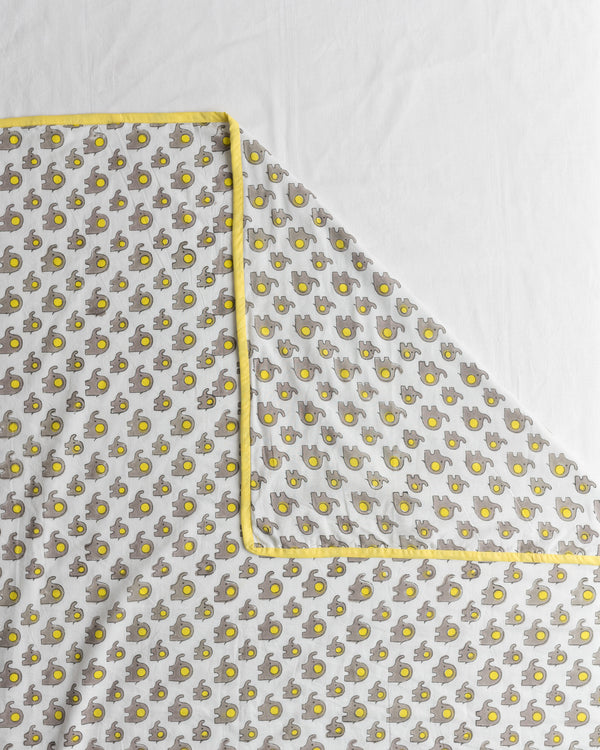 Cotton Baby Dohar AC Quilt Grey Yellow Baby Elephant Block Print (6742738468963)