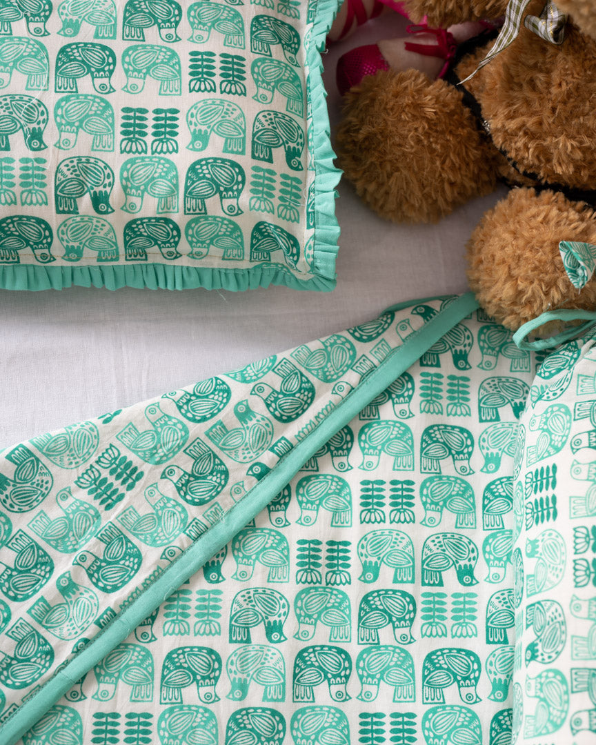 Cotton Baby Pillow Light Green Bird Print (6719891472483)