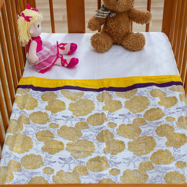 Cotton Mulmul Baby Dohar Yellow Marigold Jaal Block Print (6595514663011)