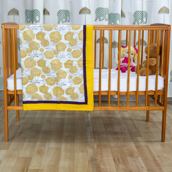 Cotton Mulmul Baby Dohar Yellow Marigold Jaal Block Print 1 (6595514663011)