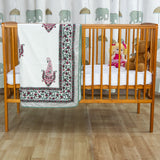 Cotton Mulmul Baby Dohar Pink Green Paisley Block Print 1 (6639069462627)