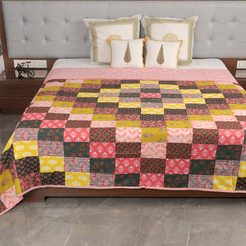 Cotton Double Bed AC Quilt Dohar Red Patch Work (6722435645539)