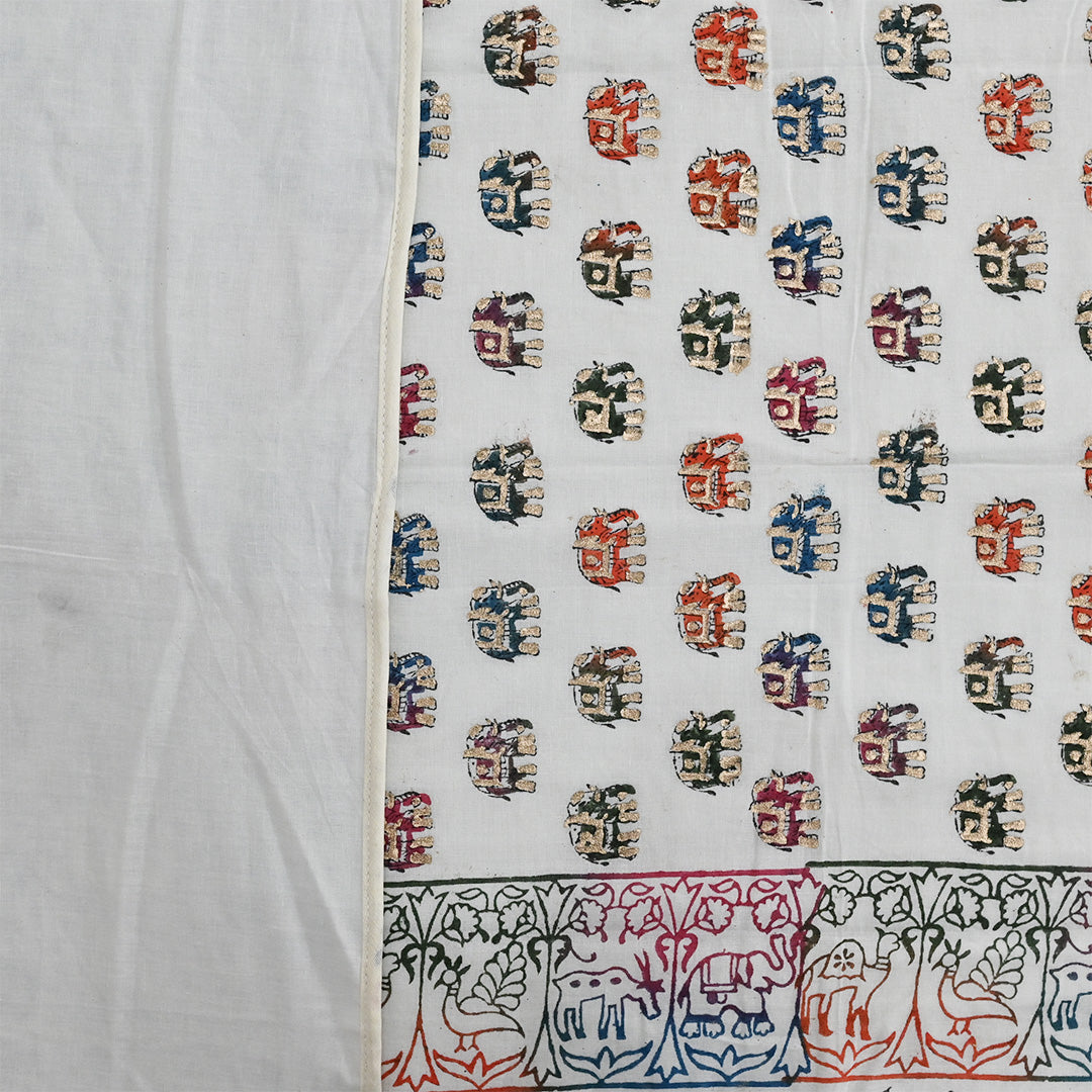 Cotton Mulmul Double Bed AC Dohar Elephant Gold Block Print 1 (3511195140195)