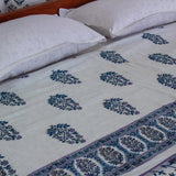 Cotton Mulmul Double Bed AC Quilt Dohar Blue Grey Floral Bel Block Print 2 (4789993767011)