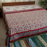 Cotton Mulmul Double Bed AC Quilt Dohar White Red Floral Jaal Block Print (4729426215011)
