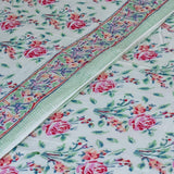 Cotton Mulmul Double Bed Dohar AC Quilt White Pink Rose Block Print 1 (4726130901091)