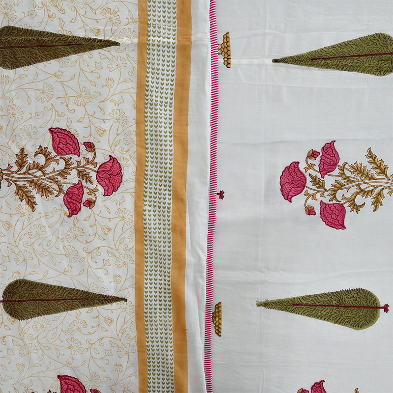 Cotton Mulmul Double Bed Dohar AC Quilt Pink Brown Floral Boota Block Print 1 (6648171888739)