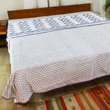 Cotton Mulmul Double Bed Dohar AC Quilt Blue Grey Floral Bel Block Print 1 (4726130933859)