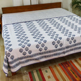 Cotton Mulmul Double Bed Dohar AC Quilt Blue Grey Floral Bel Block Print (4726130933859)