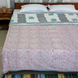 Cotton Mulmul Double Bed AC Quilt Dohar Light Green Flower Stem Block Print 1 (4789993930851)