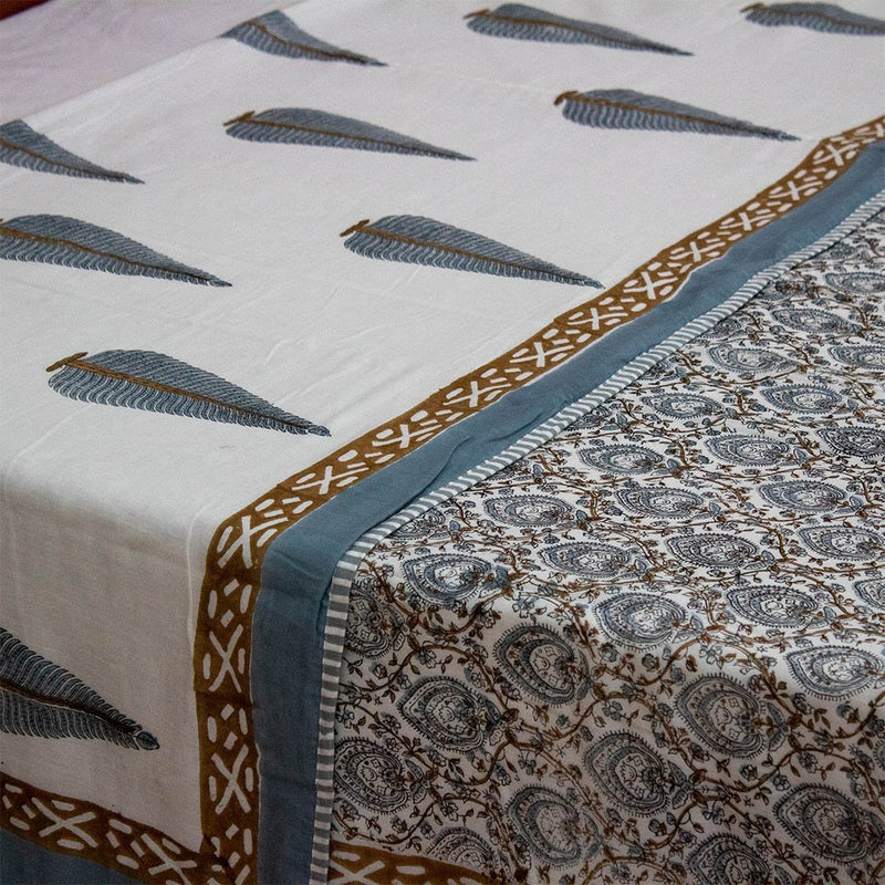 Cotton Mulmul Double Bed Dohar Grey Brown Leaf Jaal Block Print 3 (6639100330083)