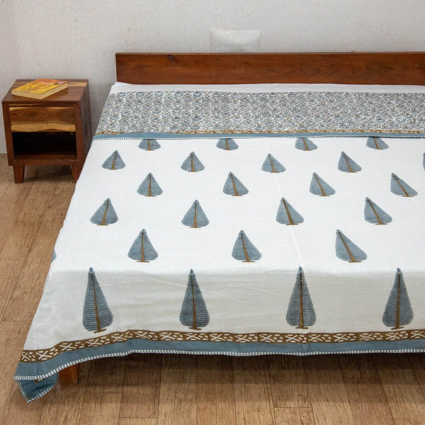 Cotton Mulmul Double Bed Dohar Grey Brown Leaf Jaal Block Print 1 (6639100330083)