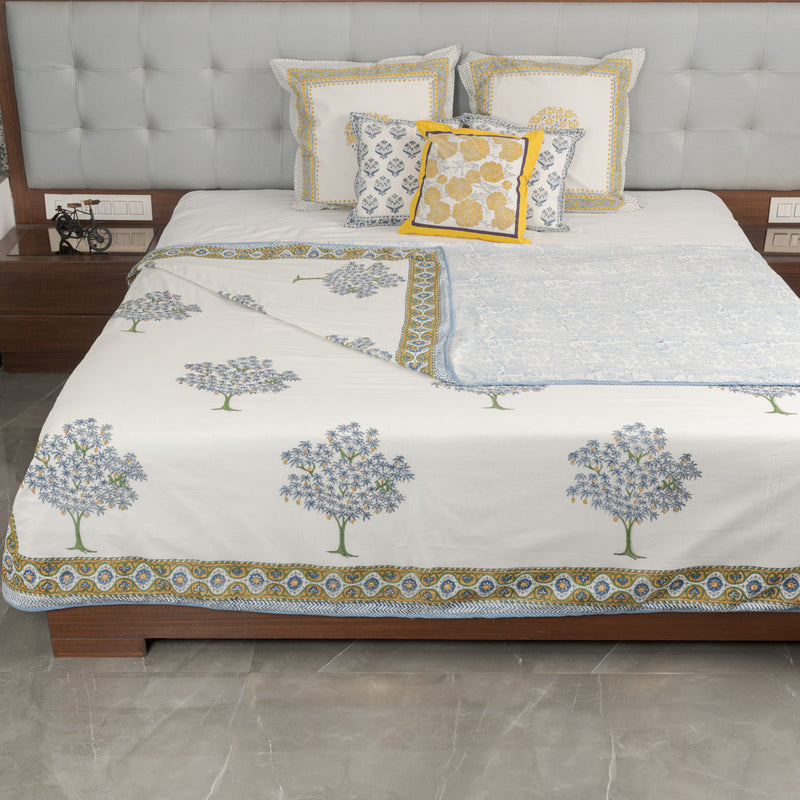 Cotton Mulmul Double Bed Dohar AC Quilt Blue Green Mango Tree Boota Block Print 2 (6722440134755)