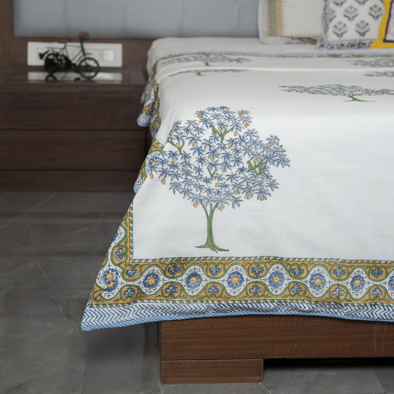 Cotton Mulmul Double Bed Dohar AC Quilt Blue Green Mango Tree Boota Block Print 3 (6722440134755)