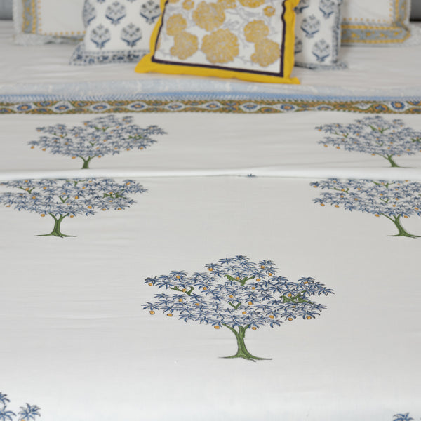 Cotton Mulmul Double Bed Dohar AC Quilt Blue Green Mango Tree Boota Block Print (6722440134755)