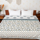 Phool Patti Reversible Grey-White Handblock Printed Double Bed Dohar AC Quilt (6833767219299)