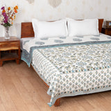 Phool Patti Reversible Grey-White Handblock Printed Double Bed Dohar AC Quilt (6833767219299)
