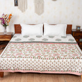 Phool Patti Reversible Salmon Pink-White Handblock Printed Double Bed Dohar AC Quilt (6833767252067)