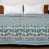 Blue Ocean Of Flowers Handblock Printed Double Bed Dohar AC Quilt (6833767448675)