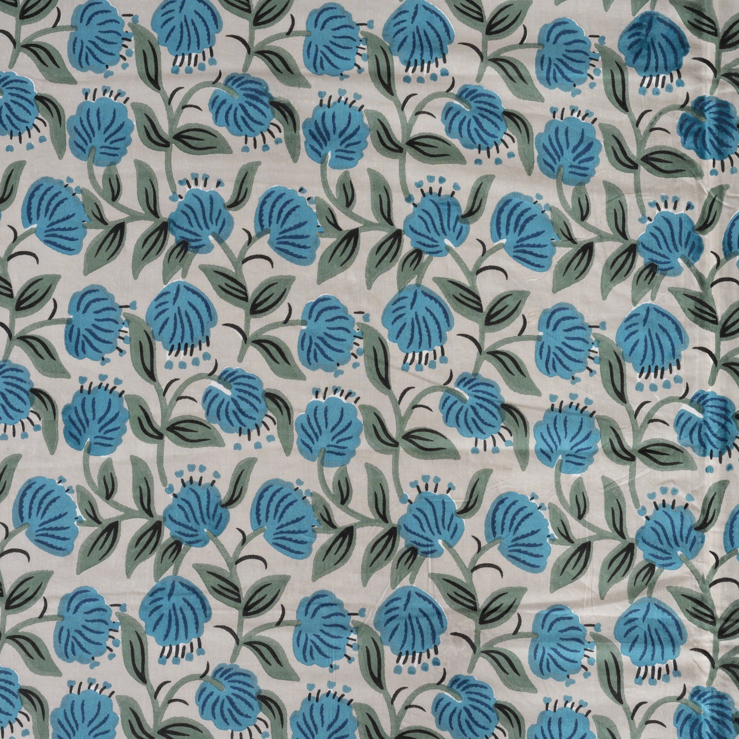 Blue Ocean Of Flowers Handblock Printed Double Bed Dohar AC Quilt (6833767448675)