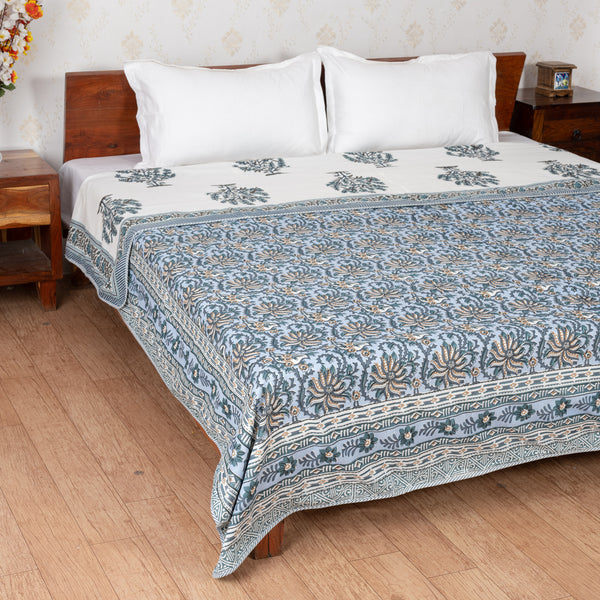 Mughal Jaal Teal Blue Handblock Printed Double Bed Dohar AC Quilt (6833767710819)