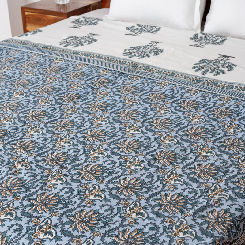 Mughal Jaal Teal Blue Handblock Printed Double Bed Dohar AC Quilt (6833767710819)